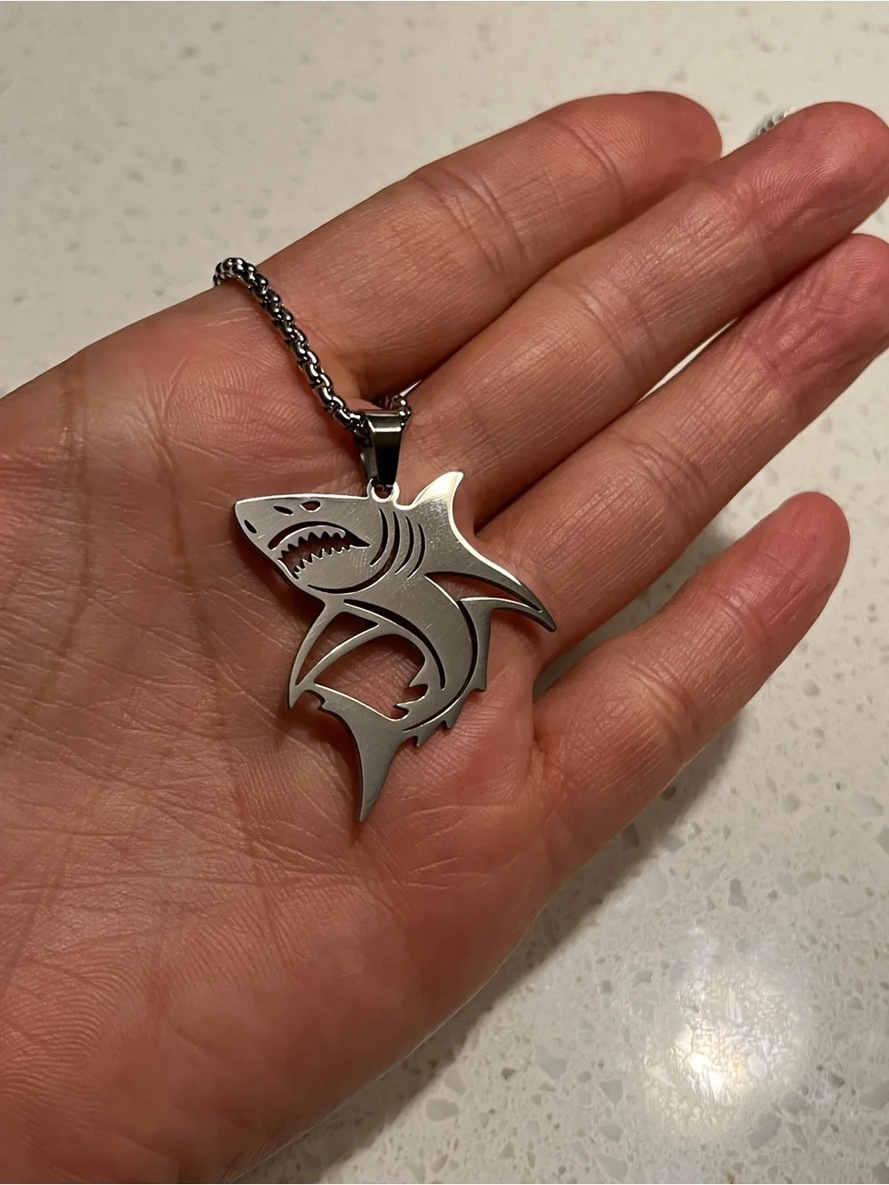 Stainless Steel Punk Fierce Shark Hollow Pendant Necklace